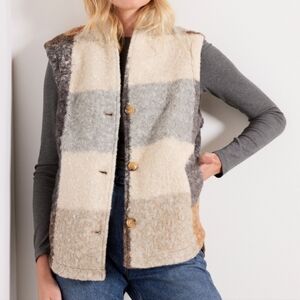 NWT Blank NYC Good Sign Plaid Neutral Faux Shearling Vest